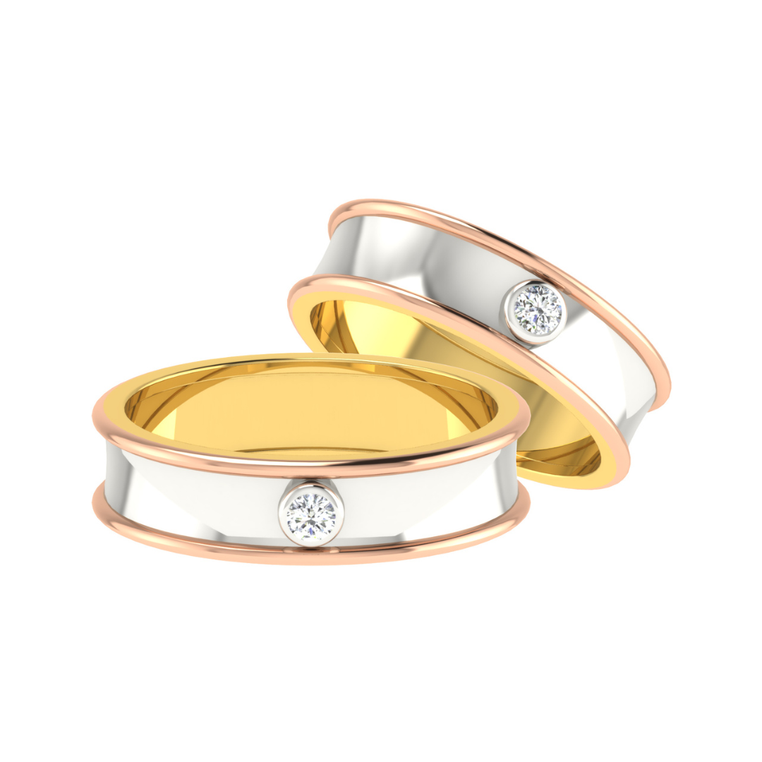 Nidal Jewels | Bonded Duotone Single Diamond Couple Bands - Nidal Jewels